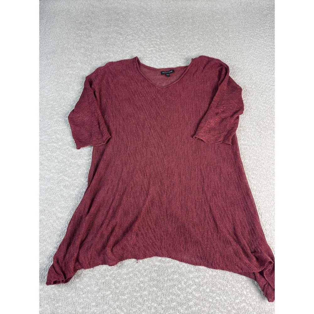 Eileen‎ Fisher Sweater Tunic Womens Large Red Lightweight V Neck Knit Pullover